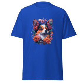 T-shirt flower dog design merchyprint dog lovers (Color: Blue)