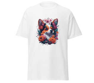 T-shirt flower dog design merchyprint dog lovers (Color: White)