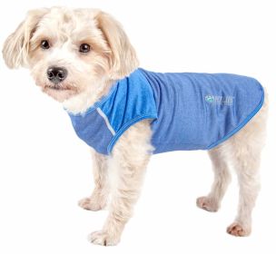 Pet Life Active 'Aero-Pawlse' Heathered Quick-Dry And 4-Way Stretch-Performance Dog Tank Top T-Shirt (Color: Blue)